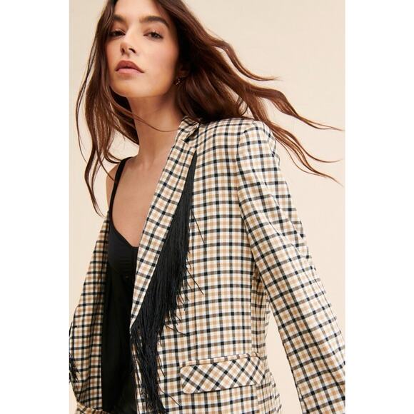 Sister Jane Blazer Anthropologie Fringe Double Breasted Jacket Size M - Picture 5 of 11